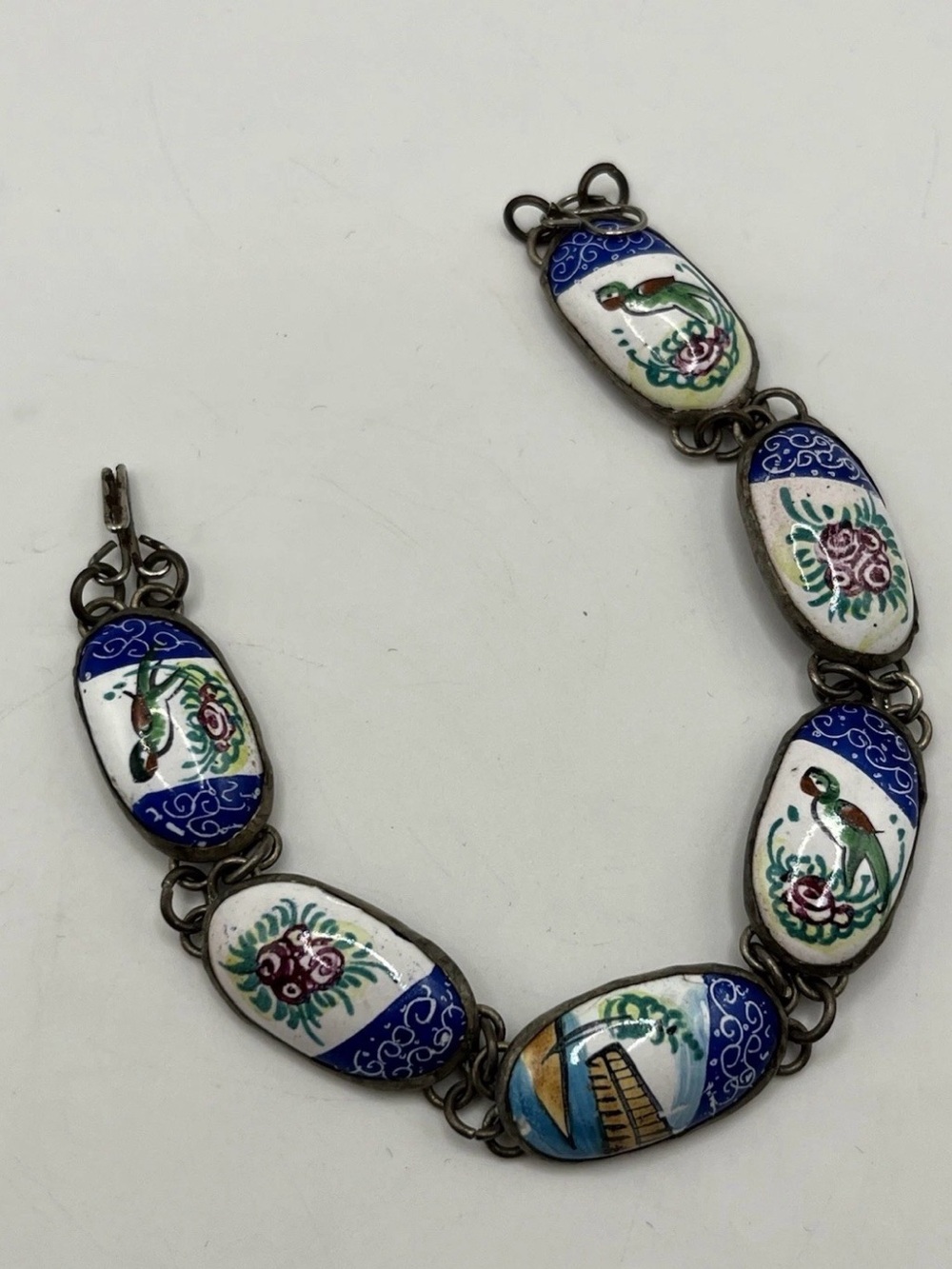 Vintage Persian Hand Painted Link Bracelet 7.75”
